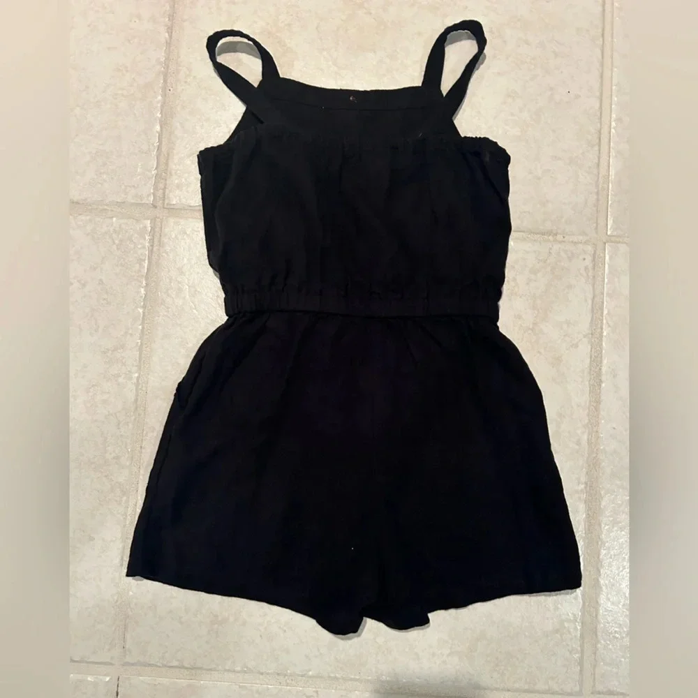 Old Navy Black Button Front Romper Playsuit Dark Academia Wednesdaycore Girls 6